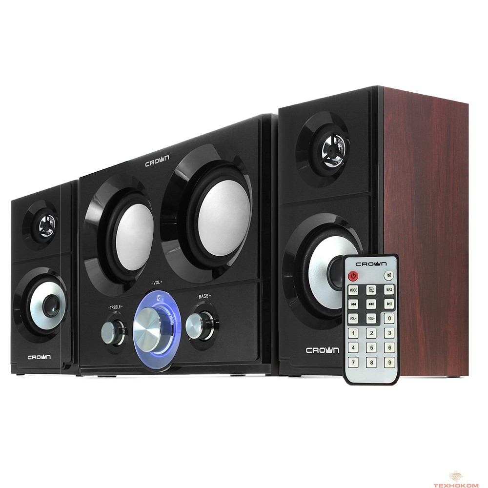 Акустическая система 2.1 CROWN CMBS-361 (МДФ, Bluetooth, 16W+10W*2 (RMS)=36W; приёмник FM; картридер; интерфейс USB; IR пульт)