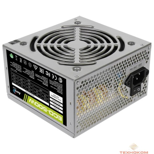 Aerocool 500W Retail ECO-500W ATX v2.3 Haswell, fan 12cm, 400mm cable, power cord, 20+4P, 12V 4P, 1x PCI-E 6P, 3x SATA, 2x PATA, 1x FDD