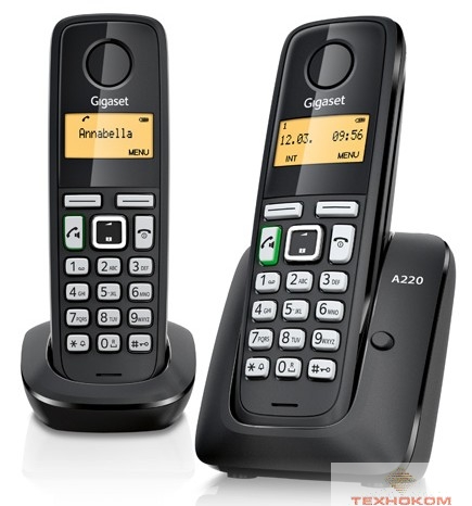 Gigaset A220 Duo < Black > (2 трубки с ЖК диспл., База, Заряд. Устр-во) стандарт-DECT