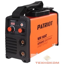 PATRIOT WM 160AT MMA Аппарат сварочный [605302616] {Вход.напр. 140-240V, ток мин/макс 20/160A, ПВ при макс. токе 60%@40°C, диам.электрода 1.6/4,0мм, Потреб.мощн. 5.4KW/7.3KVA, Вес 4,5кг}
