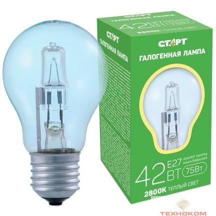СТАРТ (4607175857505) Галогенная лампа. Теплый свет. Колба - груша.ГЛН Б 42Вт Е27 --10/50 (В)