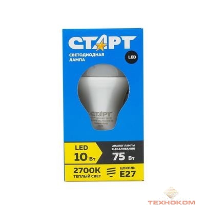 СТАРТ (4680024817936) Светодиодная лампа. Форма - груша. Теплый белый свет.  LEDGLSE27 10W27 (К)