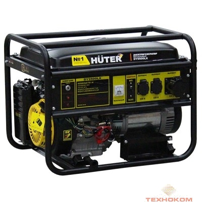 Huter DY9500LX 64/1/40 Электрогенератор { четырехтактный, 7500Вт, 220В/50Гц, 91Дб, принудительное охлаждение, бак 25 л, расход бензина 374 г/кВтч, расход масла 6,8 г/кВтч, электростартер }