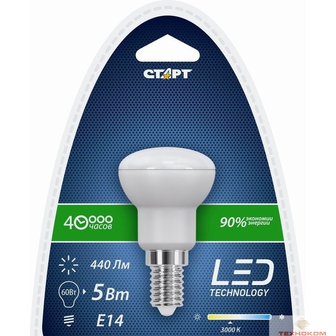 СТАРТ (4670012292593) Светодиодная лампа. Форма - рефлектор R50. Теплый белый свет.  LEDR50E14 5W 30