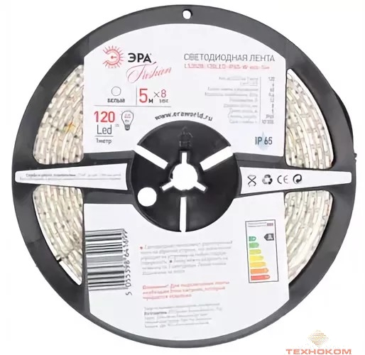 ЭРА Б0002339 Лента светодиодная 9,6Вт/м LS3528-120LED-IP65-W-eco-5m Холодный белый {Лента светодиодная 5м/8мм}