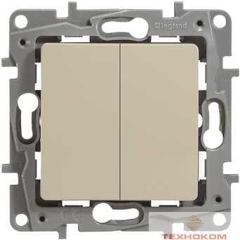Legrand 672302 Выключатель двухклавишный - Etika - 10 A - 250 В~ - слоновая кость