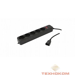 PC PET Сетевой удлинитель AP01006-E-BK 1.8м (5 розеток, входн.вилка IEC 320,выход.роз.EURO/RUS), черный {619892}