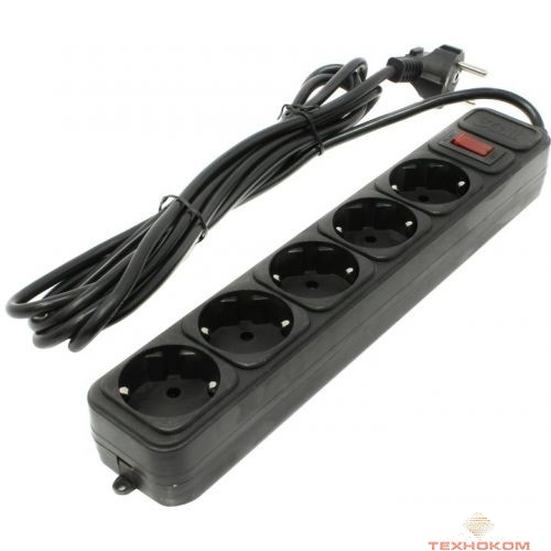 3Cott Сетевой фильтр 3C-SP1005B-3.0 (5 евро-розеток с заземлением, 3.0 м, черный, пакет) {0514749}