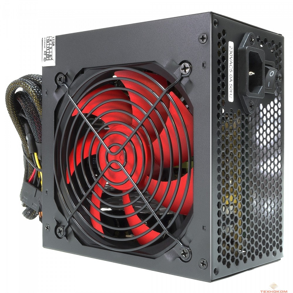 CROWN Блок питания CM-PS500W PLUS (ATX 500W, EMI/CE, 20+4in 400mm, 120mm red FAN, SATA*4, IDE*4, FDD*1, 4+4pin, 6+2pin PCI-E*1, кабель питания 1.2м, плёнка)