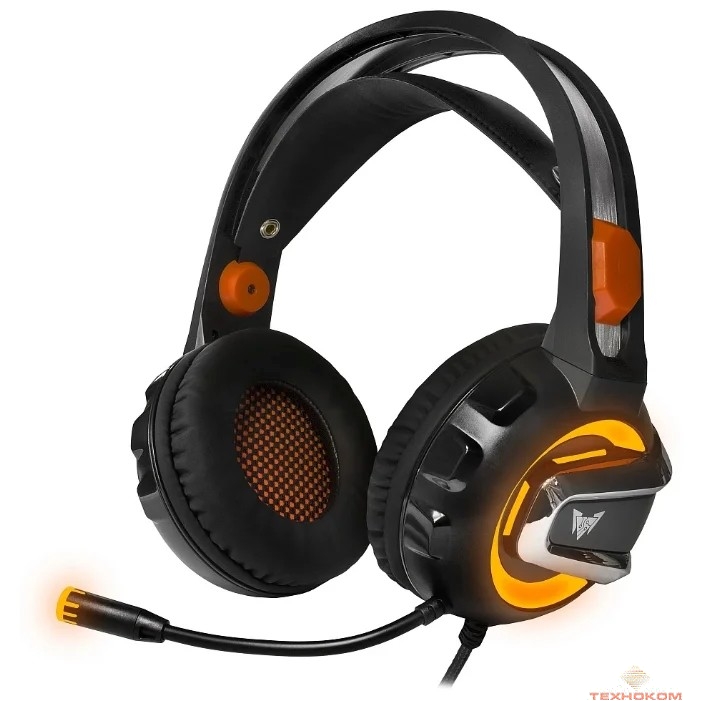 CROWN CMGH-3003 Black&orange (Подключение jack 3.5мм 4pin + адаптер 2*jack spk+mic + USB для подсветки,Частотныи? диапазон: 20Гц-20,000 Гц ,Кабель 3.2м