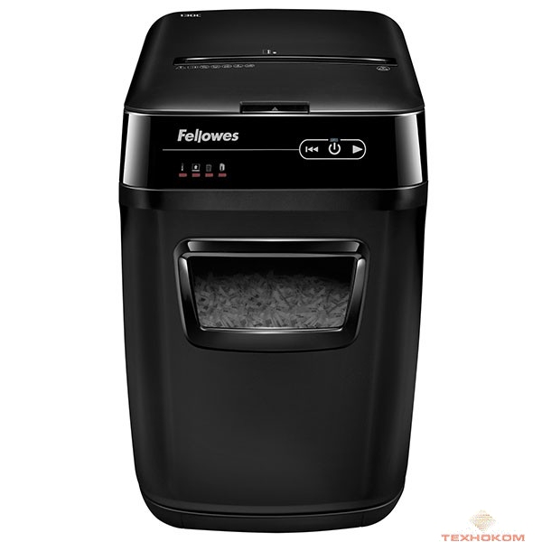 Fellowes Шредер AutoMax 150C FS-46801(01/02)*  {(секр.P-4)/фрагменты 4x38 мм,/150лист./32лтр./Уничт:скрепки, скобы, пл.карты,CD диски}