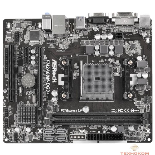 ASRock  FM2A68M-DG3+  [90-MXGWQ0-A0UAY7]   RTL  {Socket FM2+, AMD A68H, 2*DDR3, PCI-E, SATA 6Gb/s + RAID, ALC662 6ch, GLAN, USB3.0, D-SUB + DVI + HDMI, mATX}